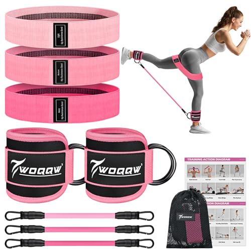 WOQQW Resistance Bands Set - Ankle Resistance Bands with Cuffs for Legs & Glute Workout, Fabric Booty Bands for Women, Home Gym Exercise Equipment for Hip, Pilates, Fitness, Yoga, Physical Therapy