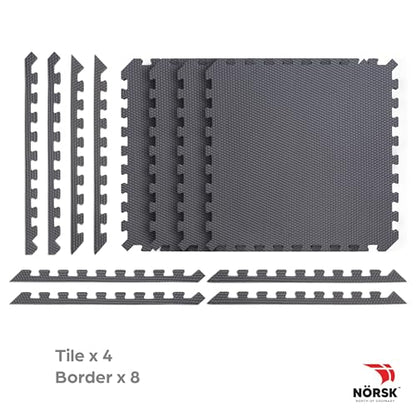 Reversible Gym Exercise Mats 3/4" Thick EVA Interlocking Foam Tiles, Perfect Home Gym Flooring, 12 Tiles & 24 Trim Pieces, 48 Sq. Ft. Reversible, Gray/Black - color: Gray/Black, size: 12 Tiles - 48 Sq. Ft.