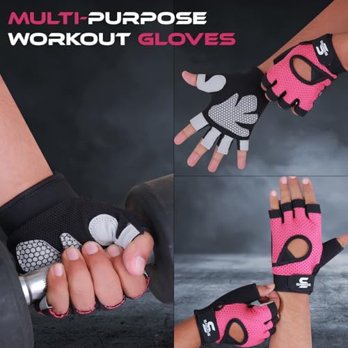 SAWANS Gym Gloves for Men & Women Ladies Weight Lifting Gloves Fitness Workout Breathable Training Non-Slip Grip Silicone Palm Protection Exercise Snug fit Hanging Pull-Ups Dumbbell
