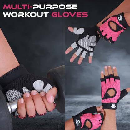 SAWANS Gym Gloves for Men & Women Ladies Weight Lifting Gloves Fitness Workout Breathable Training Non-Slip Grip Silicone Palm Protection Exercise Snug fit Hanging Pull-Ups Dumbbell