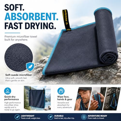Elite Trail Magic Backpacking Ultralight Quick Dry Microfiber Soft Fast Drying Hand and Face Towel Wash Cloth Camping Yoga Hiking Active Lifestyle Small
