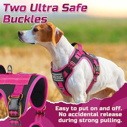 rabbitgoo Tactical Dog Harness for Large, No Pull Military Service Vest - color: Black & Rose Red, size: Large