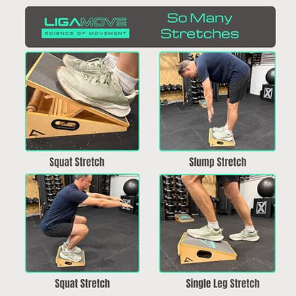 Adjustable Wooden Slant Board for Calf Ankle Achilles Stretching - Incline Board with Toe Stretch Pad and Foot Massager Roller