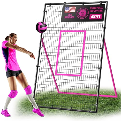 Volleyball Rebounder Net 7x4 ft - Adjustable Volleyball Training Equipment with Angle Customization - Rebounder Bounce Back Net, Portable & Durable Including Travel Bag