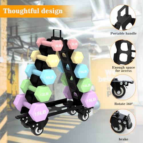 Dumbbell Rack 5 Tier with Wheels(Dumbbells not included),A-Frame Metal Dumbbell Holder with Handle,Multilevel Weight Storage for Dumbbells,Tree Shape Compact Weight Rack/Holder,Perfect for Home Gym