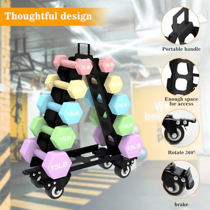 Dumbbell Rack 5 Tier with Wheels(Dumbbells not included),A-Frame Metal Dumbbell Holder with Handle,Multilevel Weight Storage for Dumbbells,Tree Shape Compact Weight Rack/Holder,Perfect for Home Gym