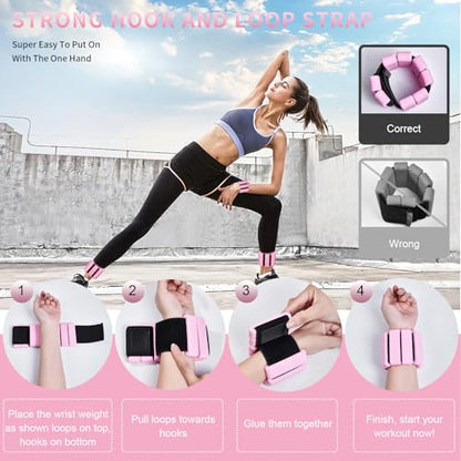 Pilates Wrist and Ankle Weights for Women, Adjustable 2 lbs Weighted Bangles for Men 1LB Each Arm Bands Foot Leg Weights for Walking Yoga Training Exercise Running Set of 2
