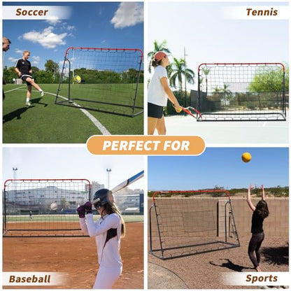 Soccer Rebound Net, 4'x4' Steel Soccer Rebounder, Bounce Back Net for Backyard Soccer Practice Training-Adjustable Angle