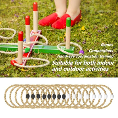 16 Pack Sisal Rope Ring Toss Game Replacement Parts for Adults and Kids, Outdoor Toss Rings for Agility Practice and Speed Game and Yard Games and Lawn Games for Party (Black and White)