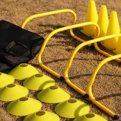 Agility Ladder, Soccer Training Equipment, Speed Ladder for Footwork Exercises, PVC Yellow and Black Set with Carrying Bag