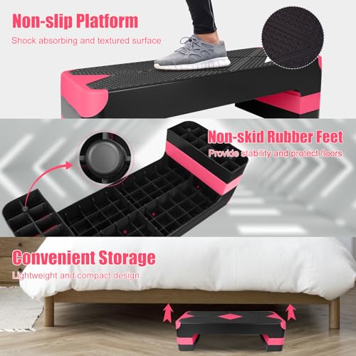 27" Exercise Workout Aerobic Step Platform with Adjustable 4"-6"-8" Risers - color: Red