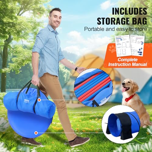 VEVOR Dog Agility Training Equipment, 13pcs Dog Agility Course Backyard Set, 2 Tunnels with Sandbags,Adjustable Hurdles,Weave Poles,Jump Ring,Pause Box, Puppy Obstacle Course Kit with Storage Bag - size: 13 Pcs Set