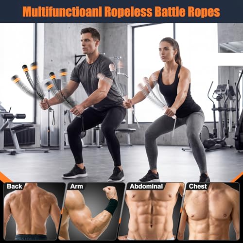 Cordless Battle Ropes with Adjustable Weighted Ropeless Battle Rope for Home Gym Exercise, Portable Workout Equipment for Strength Training & Cardio Fitness for Women & Men