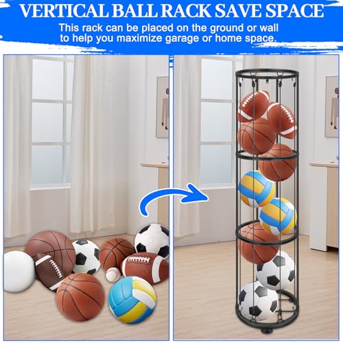 3 Layer Vertical Wall Mount Ball Storage Rack, Garage Basketball Holder