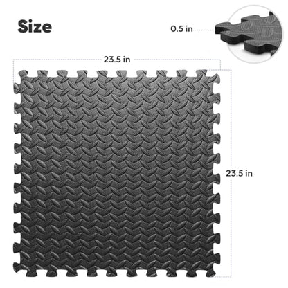 Home Gym Mat, Puzzle Exercise Mat, EVA Interlocking Foam Floor Tiles for Home Workout Equipment and Kids' Play Areas - Black, 24 in x 24 in x ½ in - 12 Tiles (Black, 12 Pack, 48 SQ FT)
