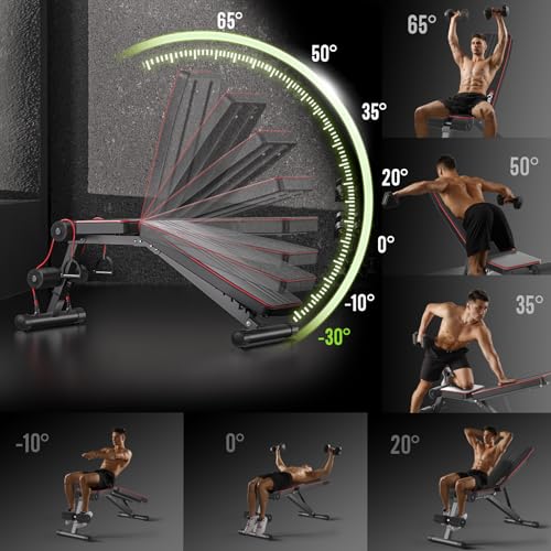 FitinOne Adjustable Folding Weight Bench for Home Gym, 660 lbs Capacity Multi-Functional Workout Bench Sturdy Durable for Full Body - color: Black