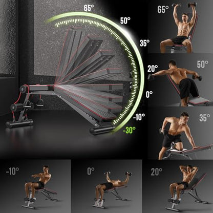 FitinOne Adjustable Folding Weight Bench for Home Gym, 660 lbs Capacity Multi-Functional Workout Bench Sturdy Durable for Full Body - color: Black