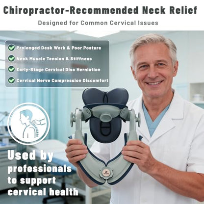 Zenopax Neck Stretcher Cervical Traction, Adjustable Neck Traction Device, Neck Stretcher for Neck Pain Relief with Dual-Adjustable Chin Rest, Ergonomic & Breathable for Home Use, Office(Olive Green)