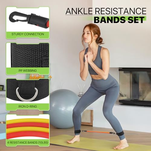 Magshion Ankle Resistance Bands Set of 4, Home Gym Workout Equipment Sets with Cuffs for Women, Lifting Glute Butt Exercise Equipment with 4 Adjustable Levels