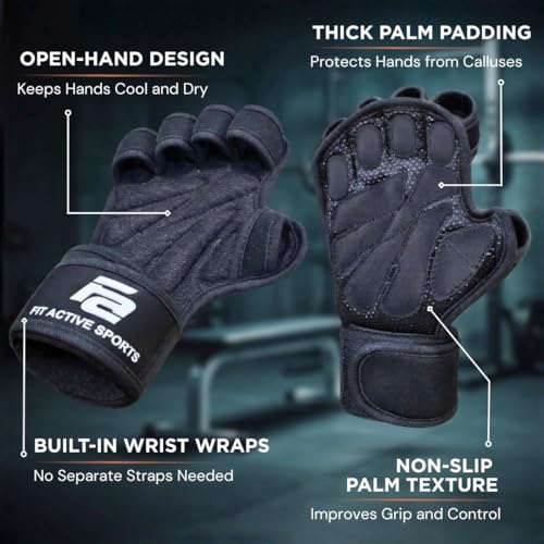 New Ventilated Weight Lifting Workout Gloves with Built-in Wrist Wraps for Men and Women - Great for Gym Fitness, Cross Training, Hand Support & Weightlifting. - size: Medium