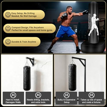 Punching Bag for Adults, 70" Boxing Bag with Stand, Freestanding Heavy Bag with Boxing Gloves, Reflex Ball Set, Kickboxing Bag Training Equipment for Muay Thai, MMA, Gym, Training, Fitness - style: White Athlete - Includes Accessories