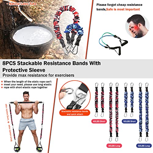 Portable Home Gym Resistance Band Set With8 Anti-Break Bands, Detachable 500LBS Pilates Bar, Full Body Workout Equipment w/Ankle Straps & Door Anchor - style: Black