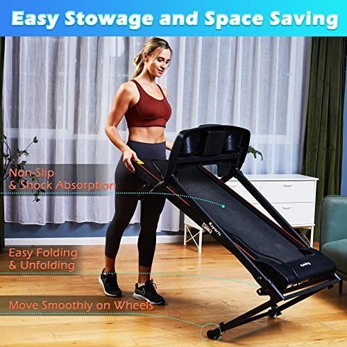Foldable 16.5 Inch Cardio Fitness Portable Treadmill with Bluetooth Connectivity, LCD Display, and Tracking Apps for Home Gym Equipment, Black - color: Black Medium Large