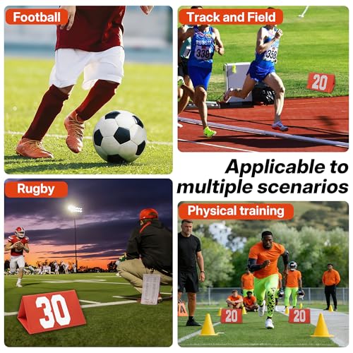 Set of 11 Football Yard Markers Field Markers Orange High Visibility Weighted Yardage Markers with Portable Carrying Bag, Football Gear for Football Training Equipment