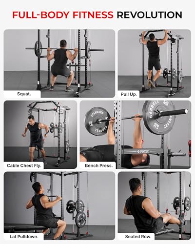 Mikolo K6 2.0 Power Cage, Power Rack with Cable Crossover System, 2000LBS Squat Rack with LAT Pull Down System, Functional Trainer with Aluminum Pulley System for Home Gym