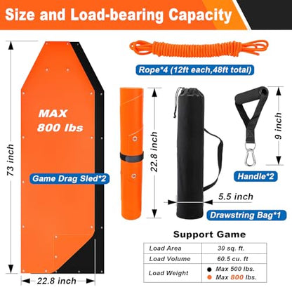 Heavy Duty Drag Sled Mat-Thickened Tear-Resistant HDPE with Pull Cables, Portable Yard, Hunting & Construction Hauler - style: 73"x22.8" Deer Drag Sleds to 800 lbs
