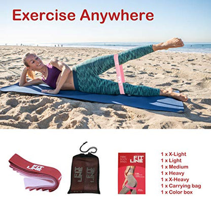 FitLine Fabric Resistance Bands Set for Legs and Butt Exercise, 5 Level Non Slip Elastic Booty Bands for Working Out – Muscle Toner on Hip Thigh Glute Squat, Home Gym Accessories for Women/Men