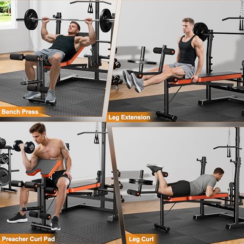 XDDIAS Weight Bench Set, 9 in 1 Olympic Weight Bench with LAT Pulldown and Rowing, 900LBS Bench Press Set with Leg Extension and Preacher Pad, Flat Incline Bench for Weight Lifting Full-Body Workout - color: Bench+160LBS plates