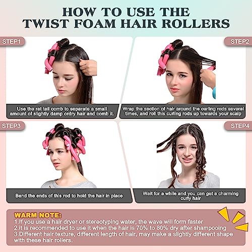 Heatless Hair Curler Set - 30 Flexible Overnight Blowout Rods, Soft Rollers for Long Hair (Small Size) - color: 9.45" (3 Sizes)