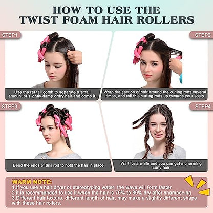 Heatless Hair Curler Set - 30 Flexible Overnight Blowout Rods, Soft Rollers for Long Hair (Small Size) - color: 9.45" (3 Sizes)
