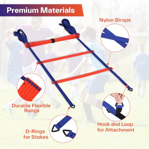 Sportneer Agility Ladder Speed Training Set 12 Rungs 20ft Detachable Exercise Ladders in 2pcs (6 rungs Each) with Ground Stakes for Soccer Football Footwork Training Ladder with Carry Bag