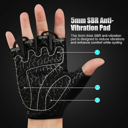 Cycling Gloves for Men and Women, Half Finger Padded Bike Gloves - color: Black, size: X-Large