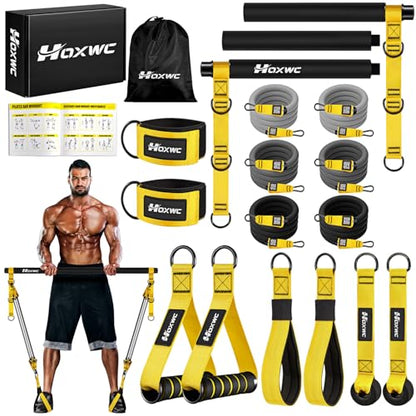 HOXWC Heavy Pilates Equipment, Portable Pilates Bar Kit with Resistance Bands, Professional Adjustable Squat Workout Equipment for Men, Home Gym Muscle Strength Training, Full Body Exercise - style: 330lbs