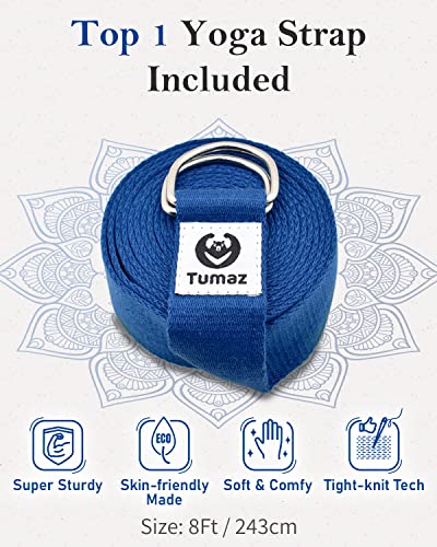 Tumaz Yoga Bolster and Block Bundle: Restorative Pillow with Strap & Non-Slip Cork/EVA Blocks Set, Machine Washable, Includes E-Book
