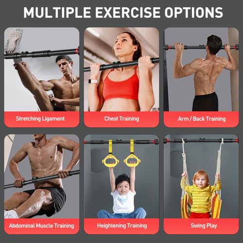 Doorway Pull Up Bar, Strength Training Chin up Bar without Screws, Adjustable 25.55-39.37in Width, Portable Gym Equipment for Doorway - Max Load 440lbs for Home Gym Upper Body Workout