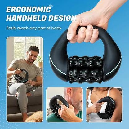 Electric Handheld Rolling Massager - Percussive Massager, Targeting Knots with Precision Deeply Relieve Muscle Soreness, Improve Blood Circulation, 3-Speed Spin for Back, Shoulders, Legs. (Black)