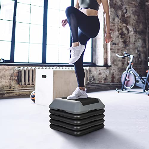 LEMY 16 Inch Fitness Step Platform, Height Adjustable Workout Exercise Stepper with 4 Risers for Home, Strength Training Equipment, Gym, 4''- 6'' - 8''- 10''- 12''