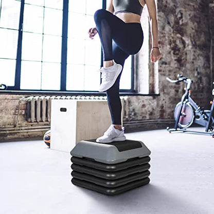 LEMY 16 Inch Fitness Step Platform, Height Adjustable Workout Exercise Stepper with 4 Risers for Home, Strength Training Equipment, Gym, 4''- 6'' - 8''- 10''- 12''