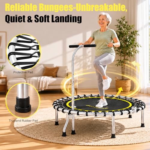 SkyBound Mini Rebounder Trampoline for Adults Foldable Fitness Rebounder with Adjustable T-Bar Handle - 40" Exercise Trampoline for Kids & Adults - Indoor Fitness Trampoline for Workout Trainer - style: Elite