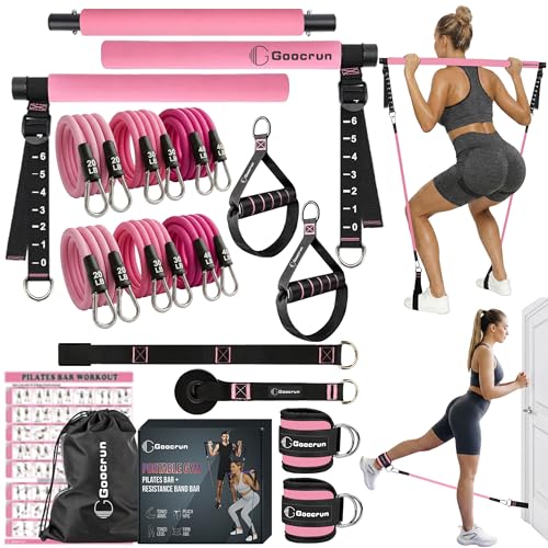 Portable Pilates Bar Kit with Resistance Bands for Men and Women - 3 Set Exercise Resistance Bands - Multifunctional Home Gym - Supports Full-Body Workouts – with Fitness Poster and Video - color: 20.30.40 LBS - Gradient Pink, size: Multifunc-Level