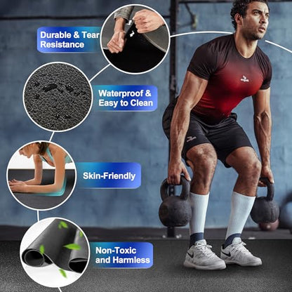 BesWin Large Exercise Mat 8' x 4'(8mm), Extra Thick Workout Mats for Home Gym Flooring, High Density Non-Slip Gym Mats Fitness Mat for Cardio, Weights, Jump Rope, Fitness - Use With or Without Shoes