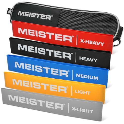 Meister Mobility Resistance Bands for Exercise, Stretching & Physical Therapy w/Carry Case - Set of 5 Loop Bands