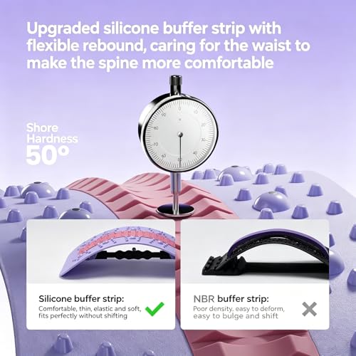 Adjustable Lumbar Back Stretcher, 3 Level Adjustable Magnetic Therapy & Acupressure Points - 360° Infinite Arc Adjustment Back Pain Relief Device for Herniated Disc, SciaticaPain Relief (Purple)