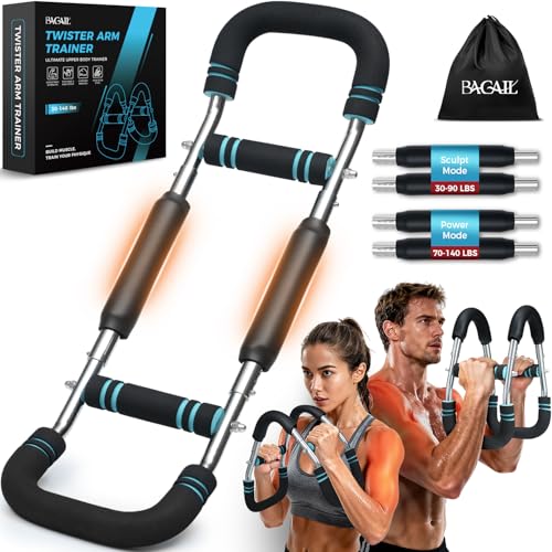 BAGAIL Twister Arm Trainer, 5 or 9 Level Resistance (30-140 lbs) for Chest & Arm Workout, All-in-One Home Gym Strength Training Equipment with Ergonomic Grips & Carry Bag for Men and Women