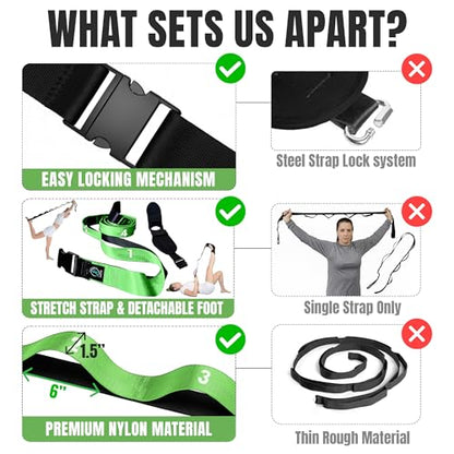 Stretch Strap with Loops Physical Therapy - Full Body Exercise Straps for Stretching with Detachable Foot - Leg & Calf Stretcher for Plantar Fasciitis, Physical Therapy, Pain Relief, and Flexibility - color: Parrot Green