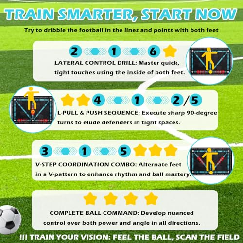 Soccer Training Mat with Video Guide & Grip Socks | 47“x32” Footwork Agility Mat for Ball Control & Speed | Non-Slip Soccer Practice Mat for All Ages, Home, Gym | Includes Training Equipment & Guide - style: 2-in-1 Basic